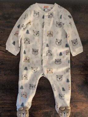 5/$25 Monkey Bars White Bear-Print Footie Bodysuit 6-9M